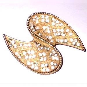 Vtg Unsigned Kramer Gold Tone Rhinestone Abstract Pin Brooch